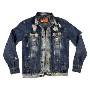 Rolling Paper Unisex Distressed Paint Splatter Thrashed Denim Jean Jacket Size S